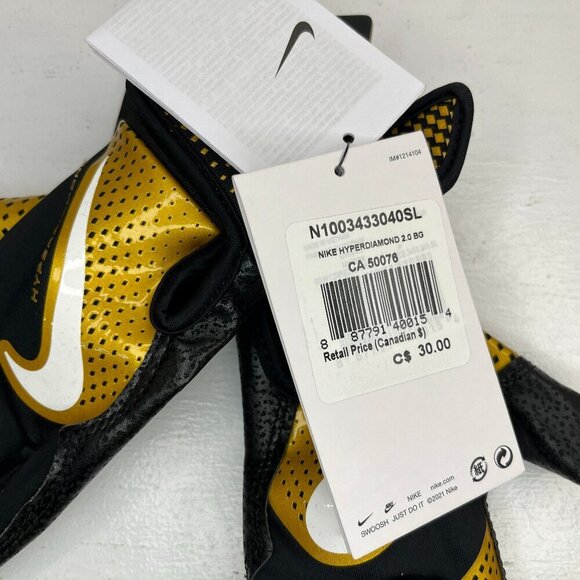 Nike Women's Hyperdiamond 2.0 Black Gold Batting Gloves - Size Small - NWT $30 - Picture 3 of 3